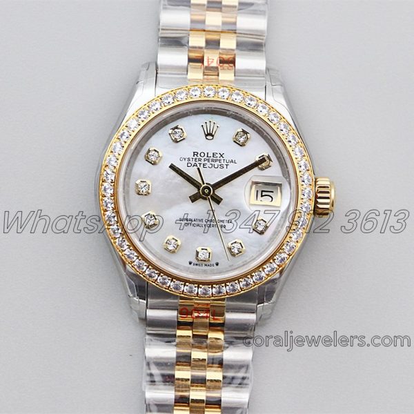 Replica Rolex Ladies Datejust 28mm 279383rbr Twf Mop Dial With Diamond Bezel In Yellow Goldsteel (1)