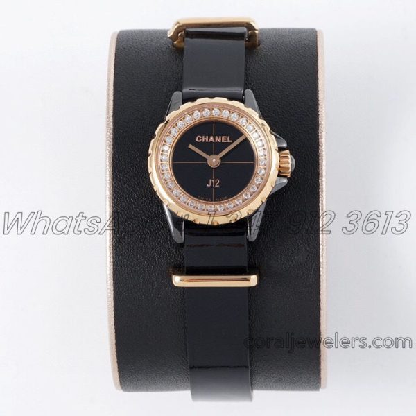 Replica Chanel Ladies J12.xs Bvf 19mm Black Dial Rg With Diamond Bezel (1)