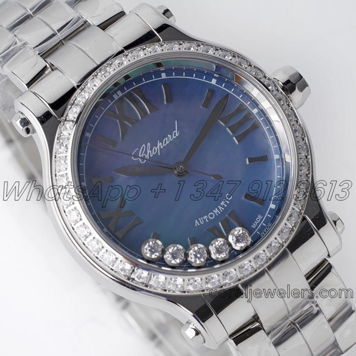 Replica Chopard Happy Sport Automatic Zf 30mm Blue Mop Dial With Diamond Bezel In Steel (2)