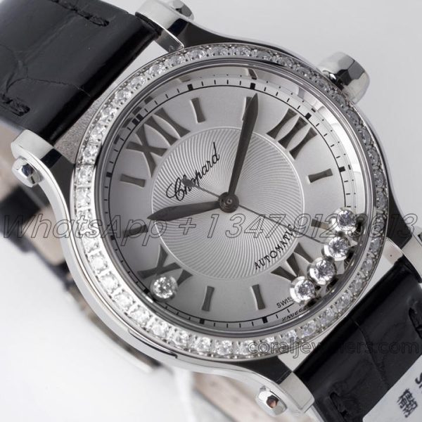 Replica Chopard Happy Sport Automatic Zf 30mm White Dial With Diamond Bezel (2)