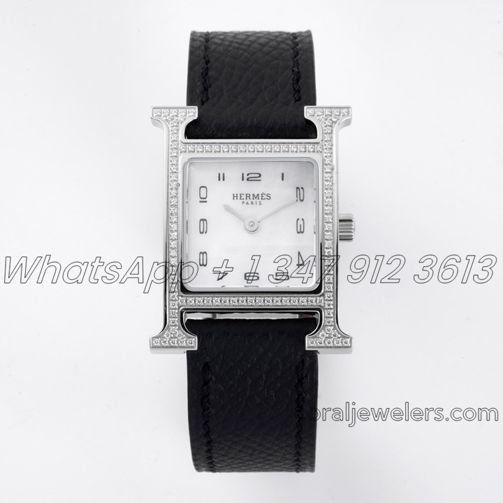 Replica Hermes Heure H 21mm Bvf Mop Dial In Steel With Diamond Bezel On Black Epsom Leather Strap (1)