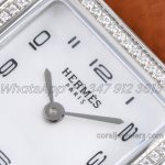 Replica Hermes Heure H 21mm Bvf Mop Dial In Steel With Diamond Bezel On Brown Espom Leather Strap (4)