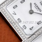 Replica Hermes Heure H 21mm Bvf Mop Dial In Steel With Diamond Bezel On Brown Espom Leather Strap (5)