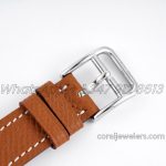 Replica Hermes Heure H 21mm Bvf Mop Dial In Steel With Diamond Bezel On Brown Espom Leather Strap (9)