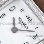 Replica Hermes Heure H 21mm Bvf Mop Dial In Steel With Diamond Bezel On Dark Brown Espom Leather Strap (4)