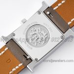 Replica Hermes Heure H 21mm Bvf Mop Dial In Steel With Diamond Bezel On Dark Brown Leather Strap (8)