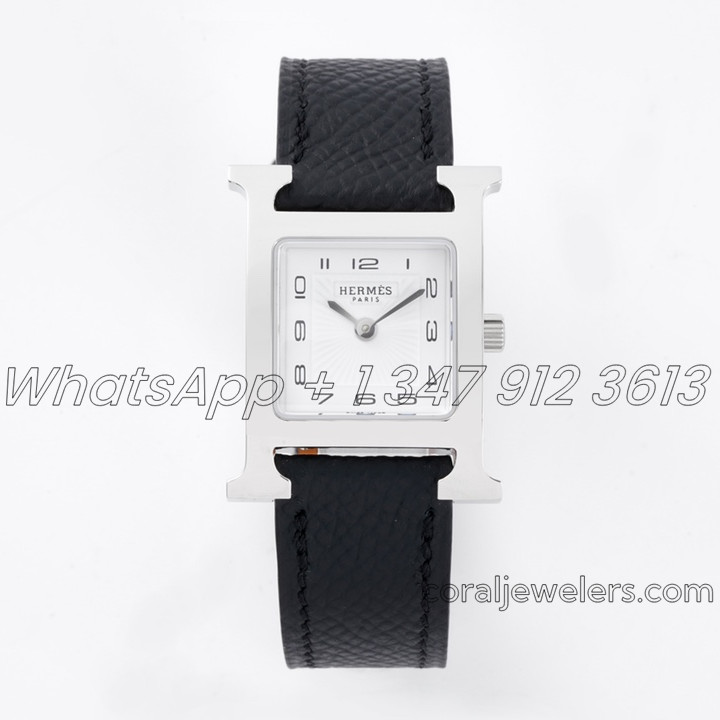 Replica Hermes Heure H 21mm Bvf White Dial In Steel On Black Epsom Leather Strap (1)