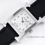 Replica Hermes Heure H 21mm Bvf White Dial In Steel On Black Epsom Leather Strap (3)