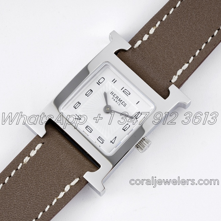 Replica Hermes Heure H 21mm Bvf White Dial In Steel On Brown Leather Strap (2)