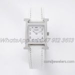 Replica Hermes Heure H 21mm Bvf White Dial In Steel On White Epsom Leather Strap (1)