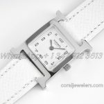 Replica Hermes Heure H 21mm Bvf White Dial In Steel On White Epsom Leather Strap (2)