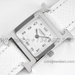 Replica Hermes Heure H 21mm Bvf White Dial In Steel On White Epsom Leather Strap (3)