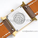 Replica Hermes Heure H 21mm Bvf White Dial In Yellow Gold On Brown Leather Strap (8)