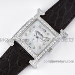 Replica Hermes Heure H 26mm Bvf Mop Dial In Steel With Diamond Bezel On Dark Brown Leather Strap (2)