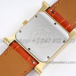 Replica Hermes Heure H 26mm Bvf Mop Dial In Yellow Gold With Diamond Bezel On Orange Leather Strap (8)