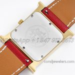 Replica Hermes Heure H 26mm Bvf Mop Dial In Yellow Gold With Diamond Bezel On Red Leather Strap (8)