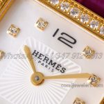 Replica Hermes Heure H 26mm Bvf Mop Dial In Yellow Gold With Diamond Bezel On Violet Leather Strap (4)