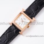 Replica Hermes Heure H 26mm Bvf White Dial In Rose Gold On Black Leather Strap (3)