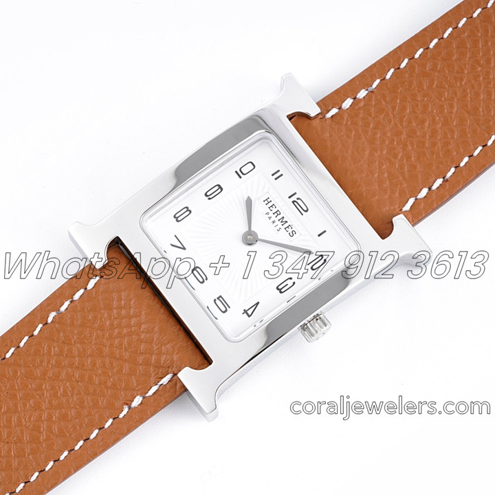 Replica Hermes Heure H 26mm Bvf White Dial In Steel On Brown Epsom Leather Strap (2)