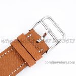 Replica Hermes Heure H 26mm Bvf White Dial In Steel On Brown Epsom Leather Strap (9)