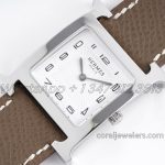 Replica Hermes Heure H 26mm Bvf White Dial In Steel On Dark Brown Epsom Leather Strap (3)