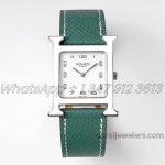 Replica Hermes Heure H 26mm Bvf White Dial In Steel On Green Leather Strap (1)