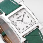 Replica Hermes Heure H 26mm Bvf White Dial In Steel On Green Leather Strap (3)