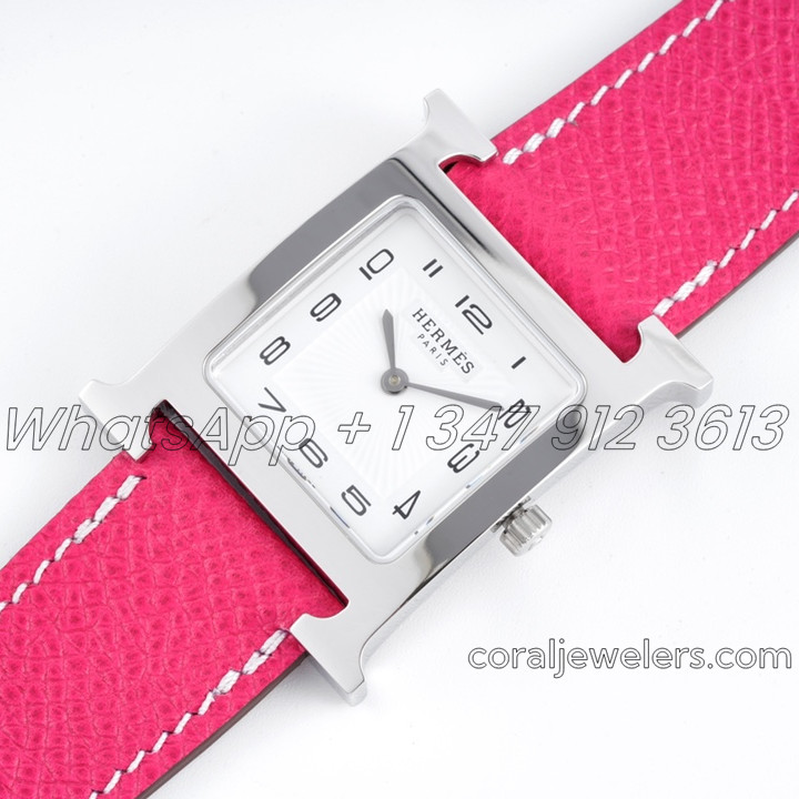 Replica Hermes Heure H 26mm Bvf White Dial In Steel On Light Pink Epsom Leather Strap (2)