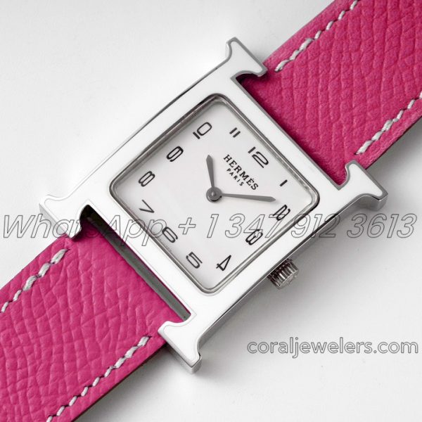 Replica Hermes Heure H 26mm Bvf White Dial In Steel On Light Pink Epsom Leather Strap (2)