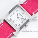 Replica Hermes Heure H 26mm Bvf White Dial In Steel On Light Pink Epsom Leather Strap (3)