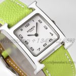 Replica Hermes Heure H 26mm Bvf White Dial In Steel On Neon Green Epsom Leather Strap (3)