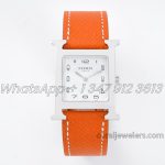 Replica Hermes Heure H 26mm Bvf White Dial In Steel On Orange Epsom Leather Strap (1)