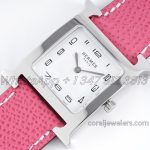 Replica Hermes Heure H 26mm Bvf White Dial In Steel On Pink Epsom Leather Strap (3)