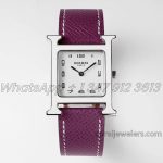 Replica Hermes Heure H 26mm Bvf White Dial In Steel On Purple Leather Strap (1)