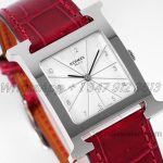 Replica Hermes Heure H 26mm Bvf White Dial In Steel On Red Epsom Leather Strap (2)