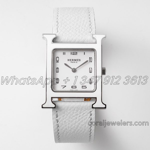 Replica Hermes Heure H 26mm Bvf White Dial In Steel On White Epsom Leather Strap (1)