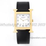 Replica Hermes Heure H 26mm Bvf White Dial In Yellow Gold On Black Epsom Leather Strap (1)