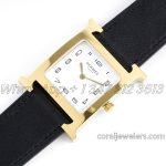 Replica Hermes Heure H 26mm Bvf White Dial In Yellow Gold On Black Epsom Leather Strap (2)