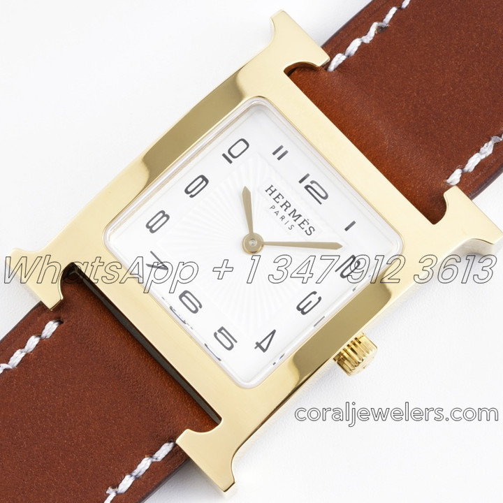 Replica Hermes Heure H 26mm Bvf White Dial In Yellow Gold On Brown Leather Strap (2)