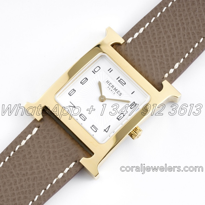 Replica Hermes Heure H 26mm Bvf White Dial In Yellow Gold On Dark Brown Epsom Leather Strap (2)