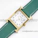 Replica Hermes Heure H 26mm Bvf White Dial In Yellow Gold On Green Epsom Leather Strap (2)