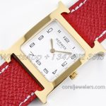 Replica Hermes Heure H 26mm Bvf White Dial In Yellow Gold On Red Leather Strap (3)