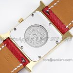 Replica Hermes Heure H 26mm Bvf White Dial In Yellow Gold On Red Leather Strap (8)