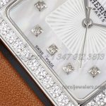 Replica Hermes Heure H 30.5mm Bvf Mop Dial In Steel With Diamond Bezel On Brown Leather Strap (5)