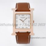 Replica Hermes Heure H 30.5mm Bvf White Dial In Rose Gold On Brown Leather Strap (1)