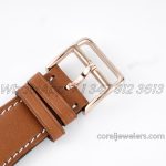 Replica Hermes Heure H 30.5mm Bvf White Dial In Rose Gold On Brown Leather Strap (9)