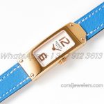 Replica Hermes Kelly 2 White Dial In Rose Gold On Blue Leather Strap (2)