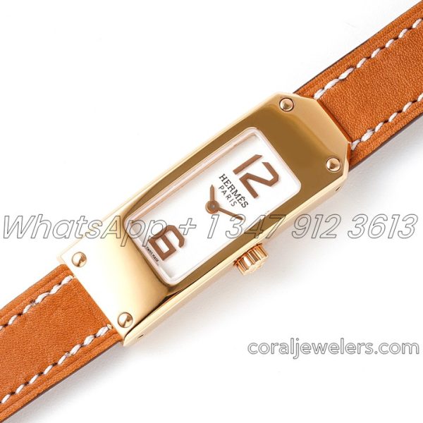 Replica Hermes Kelly 2 White Dial In Rose Gold On Brown Leather Strap (2)