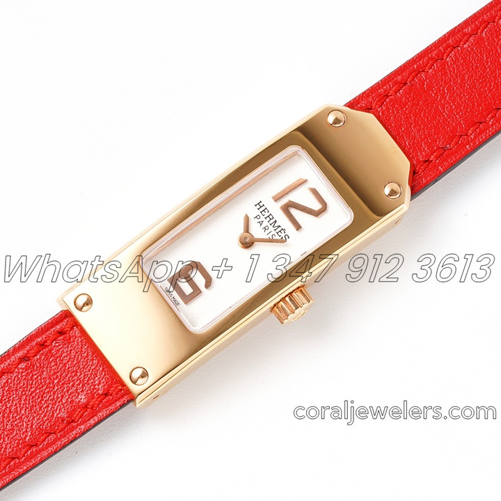 Replica Hermes Kelly 2 White Dial In Rose Gold On Red Leather Strap (2)