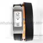 Replica Hermes Kelly 2 White Dial In Steel On Black Leather Strap Double Tour (1)